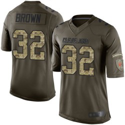 Elite Men's Jim Brown Green Jersey - #32 Football Cleveland Browns Salute to Service