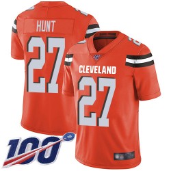 Limited Men's Kareem Hunt Orange Alternate Jersey - #27 Football Cleveland Browns 100th Season Vapor Untouchable