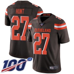 Limited Men's Kareem Hunt Brown Home Jersey - #27 Football Cleveland Browns 100th Season Vapor Untouchable