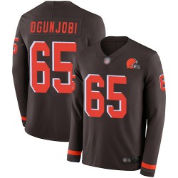 Limited Men's Larry Ogunjobi Brown Jersey - #65 Football Cleveland Browns Therma Long Sleeve
