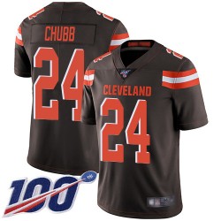 Limited Men's Nick Chubb Brown Home Jersey - #24 Football Cleveland Browns 100th Season Vapor Untouchable