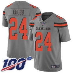 Limited Men's Nick Chubb Gray Jersey - #24 Football Cleveland Browns 100th Season Inverted Legend