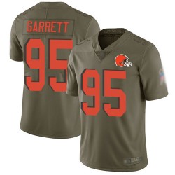 Limited Men's Myles Garrett Olive Jersey - #95 Football Cleveland Browns 2017 Salute to Service