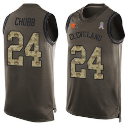 Limited Men's Nick Chubb Green Jersey - #24 Football Cleveland Browns Salute to Service Tank Top