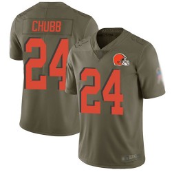 Limited Men's Nick Chubb Olive Jersey - #24 Football Cleveland Browns 2017 Salute to Service