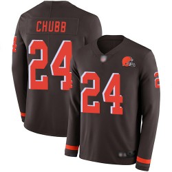 Limited Men's Nick Chubb Brown Jersey - #24 Football Cleveland Browns Therma Long Sleeve