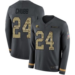 Limited Men's Nick Chubb Black Jersey - #24 Football Cleveland Browns Salute to Service Therma Long Sleeve