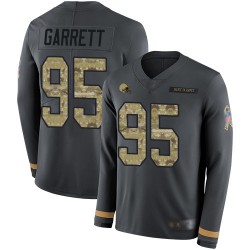 Limited Men's Myles Garrett Black Jersey - #95 Football Cleveland Browns Salute to Service Therma Long Sleeve
