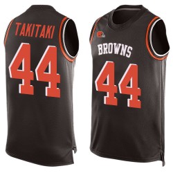 Limited Men's Sione Takitaki Brown Jersey - #44 Football Cleveland Browns Player Name & Number Tank Top