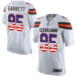 Elite Men's Myles Garrett White Road Jersey - #95 Football Cleveland Browns USA Flag Fashion