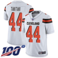 Limited Men's Sione Takitaki White Road Jersey - #44 Football Cleveland Browns 100th Season Vapor Untouchable
