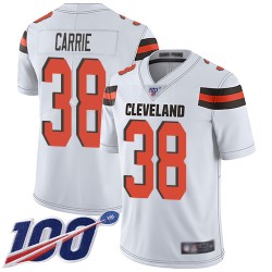 Limited Men's T. J. Carrie White Road Jersey - #38 Football Cleveland Browns 100th Season Vapor Untouchable