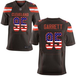 Elite Men's Myles Garrett Brown Home Jersey - #95 Football Cleveland Browns USA Flag Fashion