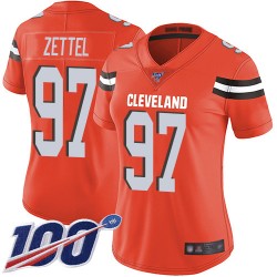 Limited Women's Anthony Zettel Orange Alternate Jersey - #97 Football Cleveland Browns 100th Season Vapor Untouchable