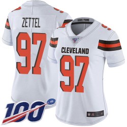 Limited Women's Anthony Zettel White Road Jersey - #97 Football Cleveland Browns 100th Season Vapor Untouchable