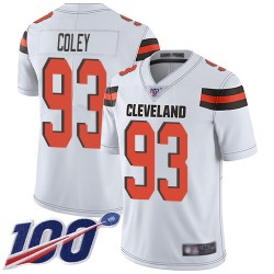 Limited Men's Trevon Coley White Road Jersey - #93 Football Cleveland Browns 100th Season Vapor Untouchable