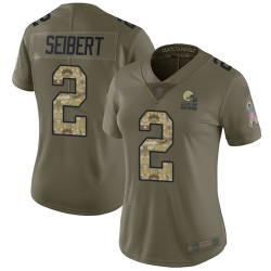 Limited Women's Austin Seibert Olive/Camo Jersey - #2 Football Cleveland Browns 2017 Salute to Service