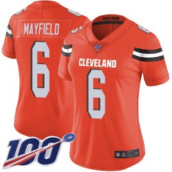 Limited Women's Baker Mayfield Orange Alternate Jersey - #6 Football Cleveland Browns 100th Season Vapor Untouchable