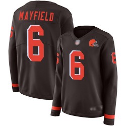 Limited Women's Baker Mayfield Brown Jersey - #6 Football Cleveland Browns Therma Long Sleeve