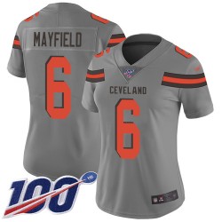 Limited Women's Baker Mayfield Gray Jersey - #6 Football Cleveland Browns 100th Season Inverted Legend