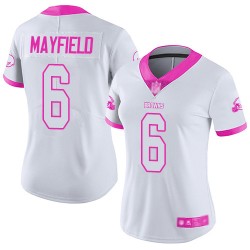 Limited Women's Baker Mayfield White/Pink Jersey - #6 Football Cleveland Browns Rush Fashion