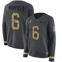 Limited Women's Baker Mayfield Black Jersey - #6 Football Cleveland Browns Salute to Service Therma Long Sleeve