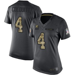 Limited Women's Britton Colquitt Black Jersey - #4 Football Cleveland Browns 2016 Salute to Service