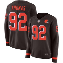 Limited Women's Chad Thomas Brown Jersey - #92 Football Cleveland Browns Therma Long Sleeve