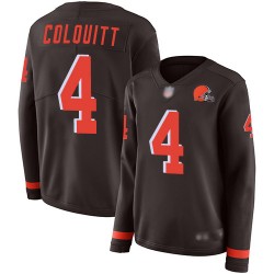 Limited Women's Britton Colquitt Brown Jersey - #4 Football Cleveland Browns Therma Long Sleeve