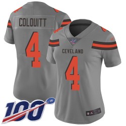 Limited Women's Britton Colquitt Gray Jersey - #4 Football Cleveland Browns 100th Season Inverted Legend