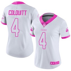 Limited Women's Britton Colquitt White/Pink Jersey - #4 Football Cleveland Browns Rush Fashion