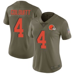Limited Women's Britton Colquitt Olive Jersey - #4 Football Cleveland Browns 2017 Salute to Service