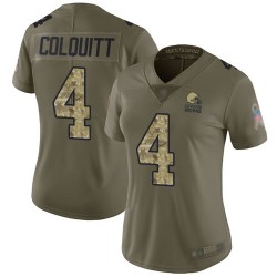 Limited Women's Britton Colquitt Olive/Camo Jersey - #4 Football Cleveland Browns 2017 Salute to Service