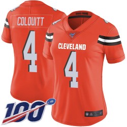 Limited Women's Britton Colquitt Orange Alternate Jersey - #4 Football Cleveland Browns 100th Season Vapor Untouchable