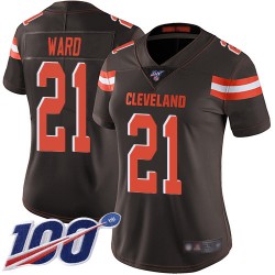 Limited Women's Denzel Ward Brown Home Jersey - #21 Football Cleveland Browns 100th Season Vapor Untouchable