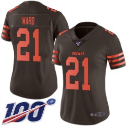 Limited Women's Denzel Ward Brown Jersey - #21 Football Cleveland Browns 100th Season Rush Vapor Untouchable
