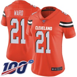 Limited Women's Denzel Ward Orange Alternate Jersey - #21 Football Cleveland Browns 100th Season Vapor Untouchable