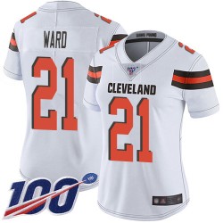 Limited Women's Denzel Ward White Road Jersey - #21 Football Cleveland Browns 100th Season Vapor Untouchable