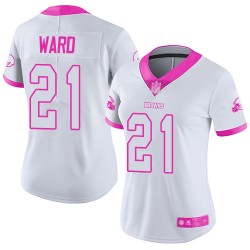Limited Women's Denzel Ward White/Pink Jersey - #21 Football Cleveland Browns Rush Fashion