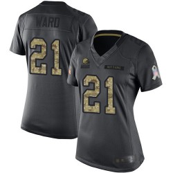 Limited Women's Denzel Ward Black Jersey - #21 Football Cleveland Browns 2016 Salute to Service