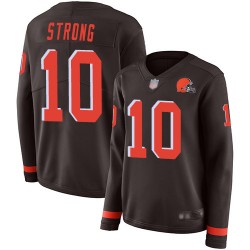 Limited Women's Jaelen Strong Brown Jersey - #10 Football Cleveland Browns Therma Long Sleeve