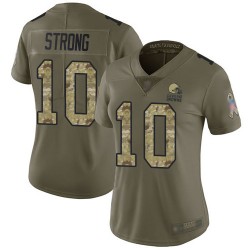 Limited Women's Jaelen Strong Olive/Camo Jersey - #10 Football Cleveland Browns 2017 Salute to Service