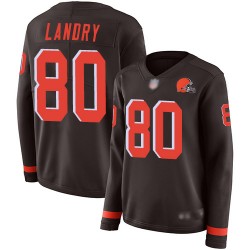 Limited Women's Jarvis Landry Brown Jersey - #80 Football Cleveland Browns Therma Long Sleeve