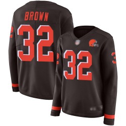 Limited Women's Jim Brown Brown Jersey - #32 Football Cleveland Browns Therma Long Sleeve
