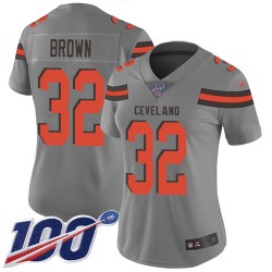 Limited Women's Jim Brown Gray Jersey - #32 Football Cleveland Browns 100th Season Inverted Legend