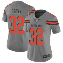 Limited Women's Jim Brown Gray Jersey - #32 Football Cleveland Browns Inverted Legend