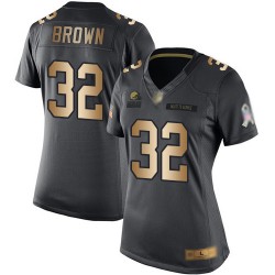 Limited Women's Jim Brown Black/Gold Jersey - #32 Football Cleveland Browns Salute to Service