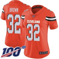 Limited Women's Jim Brown Orange Alternate Jersey - #32 Football Cleveland Browns 100th Season Vapor Untouchable