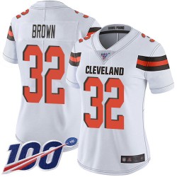 Limited Women's Jim Brown White Road Jersey - #32 Football Cleveland Browns 100th Season Vapor Untouchable