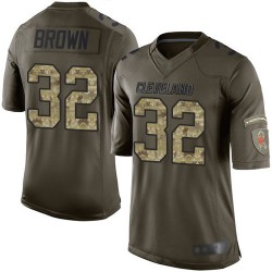 Elite Youth Jim Brown Green Jersey - #32 Football Cleveland Browns Salute to Service